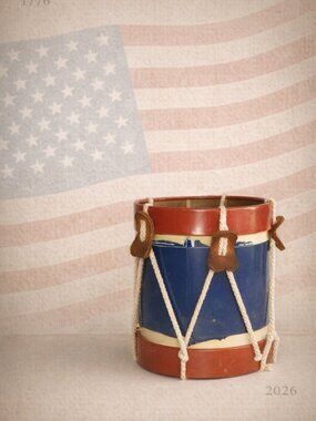Vintage Look Drum Bank Patriotic Holiday Display Decor